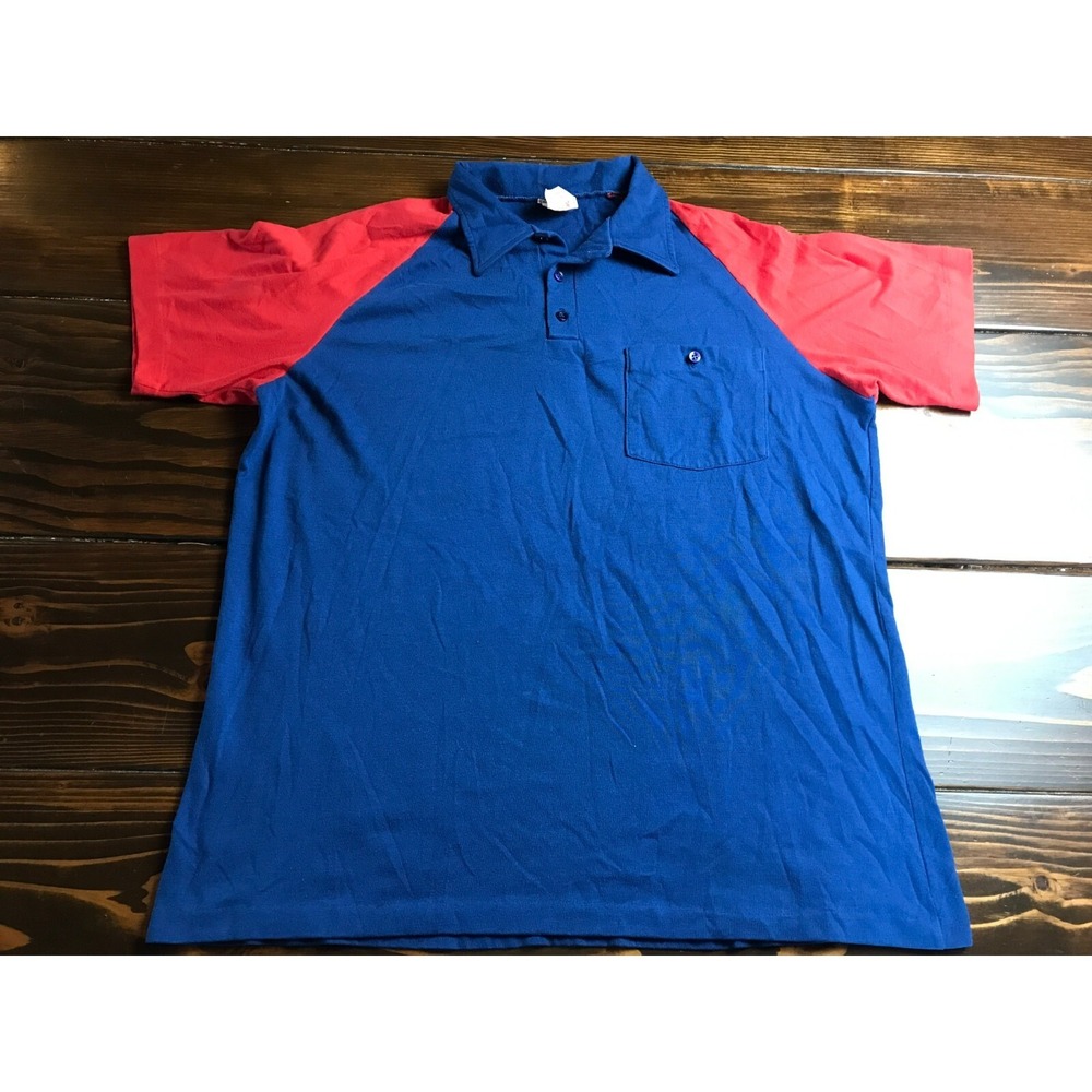 Lion Shirt, Men's Size Large, Blue Red, Vintage, Polo Shirt, Short Sleeve